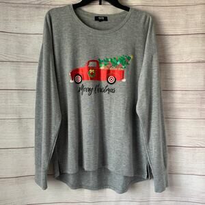 Modern Canvas Gray Holiday Shirt with Red Truck Mery Christmas Tree Size Large